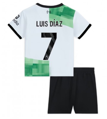 Liverpool Luis Diaz #7 Segunda Equipación Niños 2023-24 Manga Corta (+ Pantalones cortos)